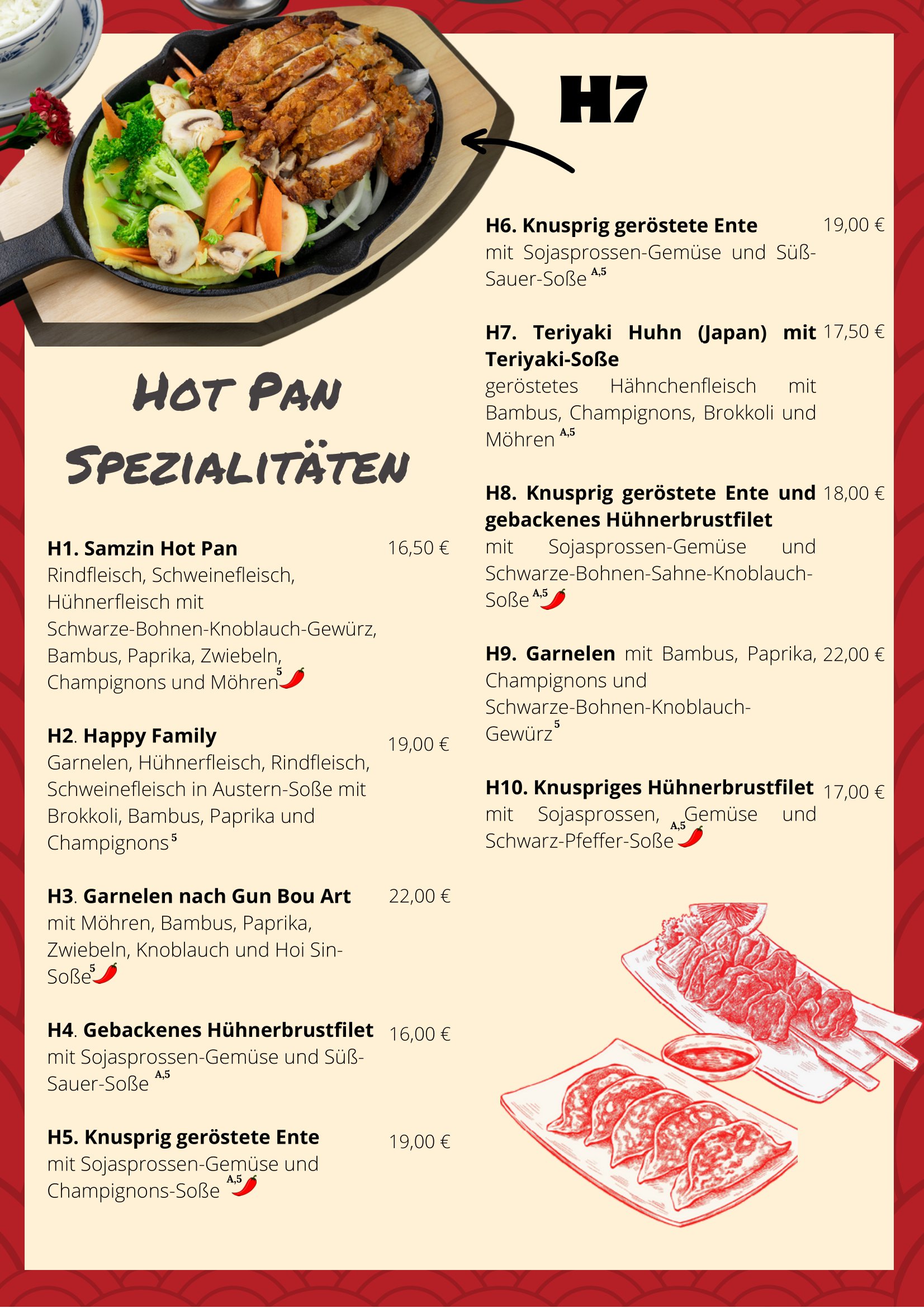 Speisekarte Seite 6 Hot Pan Spezialitäten